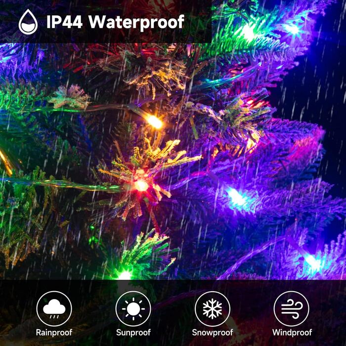 WOWDSGN Льохотна гірлянда для зовнішнього використання 20м, 2-в-1 LED гірлянда (Тепле біле & Класичне кольорове), сертифікований штекер GS, 11 режимів, пульт дистанційного керування та таймер, IP44 вологостійка різдвяна прикраса для саду, балкону, тепле б