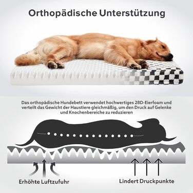 JOEJOY Extra Large Orthopedic Dog Bed, Extra Large Washable Cat Bed Dog Cushion with Memory Foam Washable Removable Waterproof Lining Orthopedic Dog Bed Gray