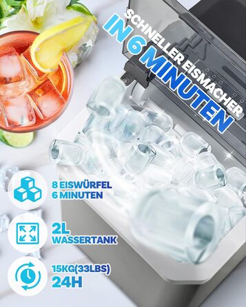 Машина для приготування льоду портативна, 15 кг/24 год, самоочисна, з лопаткою та кошиком, для дому та офісу, матеріал: акрилонітрил-бутадієн-стирол