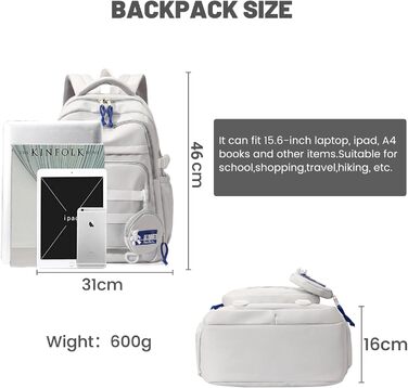 Шкільний рюкзак для дівчаток-підлітків, водонепроникний, легкий, великого об'єму, модний рюкзак для школи або подорожей (світло-сірий)