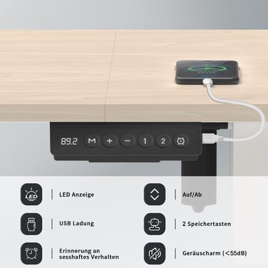 Регульований стіл Homall 140x60 см з USB-роз'ємом, комп'ютерний стіл для дому та офісу, ергономічний (білий)