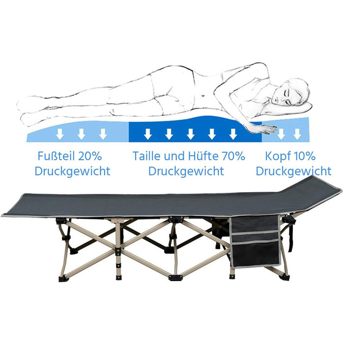 Ліжко складане Yaheetech для кемпінгу, гостьове, сіре 186x66x52 см, вантажопідйомність до 150 кг з сумкою для транспортування