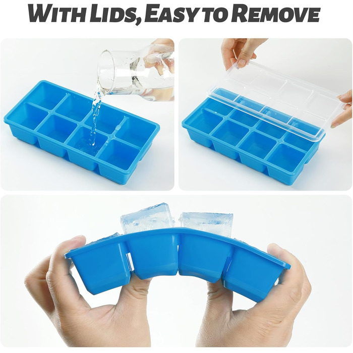 Форми для льоду JRISBO з кришкою, 2 шт., XL, 4,5 см, BPA-Free, силікон, великі кубики льоду для коктейлів, віскі, кави