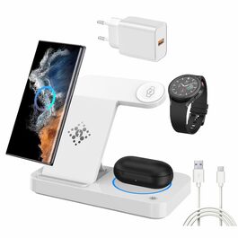 Бездротова зарядка 3-в-1 Samsung Galaxy: для S26 Ultra, S25/S24/S23/S22, Note 20, Z Fold 7/6, Galaxy Watch 8/7/6/5, Buds – Біла