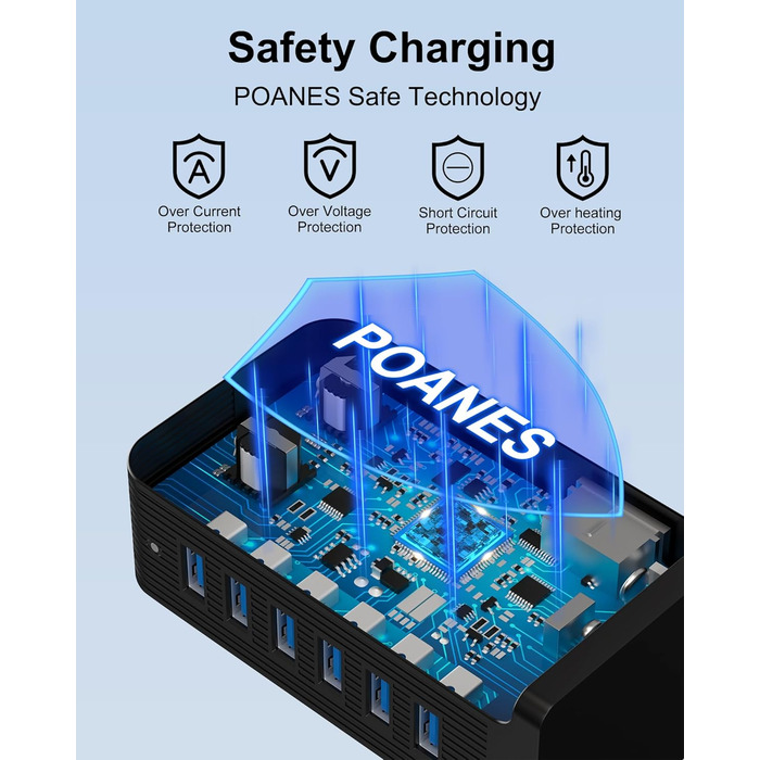 Зарядний пристрій USB мережевий 6 портів 25W для iPhone, Samsung, LG, Huawei та інших пристроїв (Чорний)