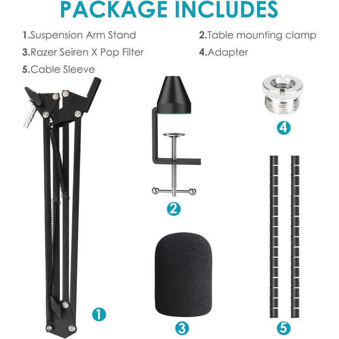 Razer Seiren X: кріплення-плече для мікрофона з поп-фільтром (YOUSHARES)