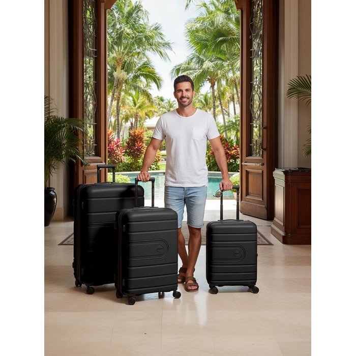 Набір валіз REDOLZ 3 шт. з розширенням | Чорний | З TSA-замком та подвійними колесами | З легкого поліпропілену