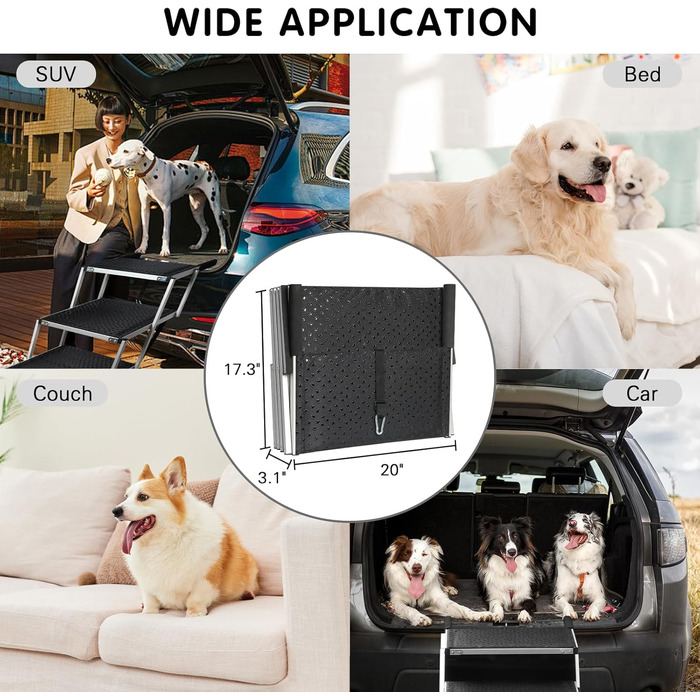 Східці для собак у машину DGSL: широкі, 4 сходинки, для позашляховиків, вантажівок, SUV, з антиковзким покриттям, зелені