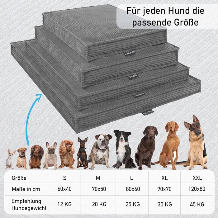 Лежанка для собак Visco L з матеріалом POSO-Cord, віскоеластична піна та ворсисті кульки, 40°C, 80 x 60 см (60x40 см, сірий)