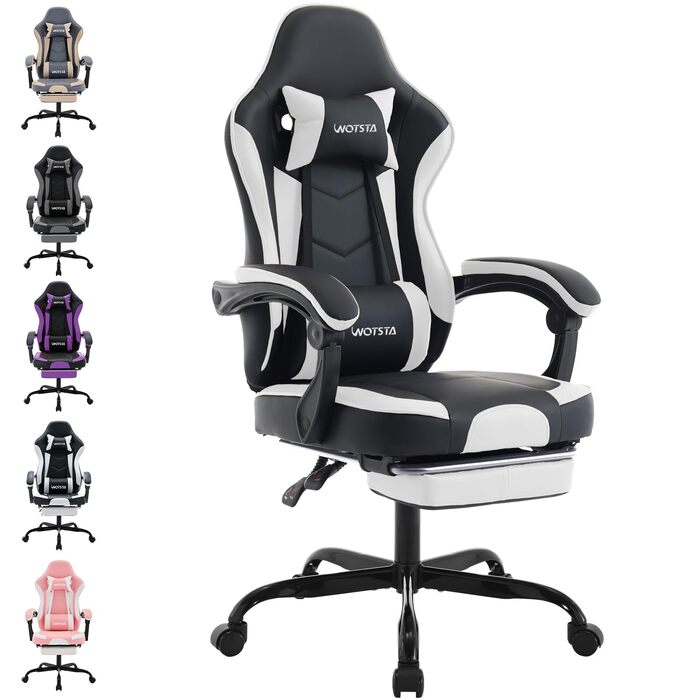 Геймерське крісло Ergonoma з підставкою для ніг, чорно-біле - Офісне крісло з підтримкою попереку
