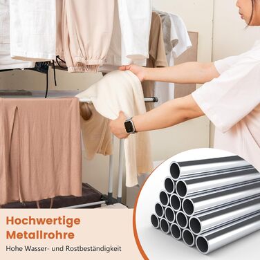 Сушарка для білизни COSTWAY 4-рівнева з колесами, розкладна, з 2 обертовими крилами, висувна, для дому та вулиці (сіра)