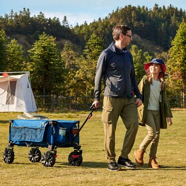 Візок пляжний Timber Ridge XXL 200л, синій: складаний, з гальмами, бічними кишенями, тримачем для напоїв, для кемпінгу та покупок (вантажність 150кг)