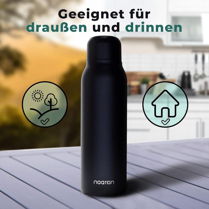 Naturaq Schwarz 600 ml, UV-C, Water Purifier, Self-Cleaning Stainless Steel Insulated Water Bottle, Thermos, Lightweight, for Camping, Hiking, Travel