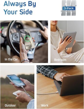 Набір USB-C кабелів LISEN 60W (3x1м + 1x2м), білий. Підтримка PD 3.0, сумісний з iPhone, Switch, Samsung, Pixel, MacBook, iPad, Xiaomi