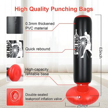 Дитячий боксерський мішок Qoosea, 160 см, надувний, з боксерськими рукавичками, для карате, кікбоксингу, таеквондо, MMA, подарунок для хлопчиків та дівчаток 3-12 років