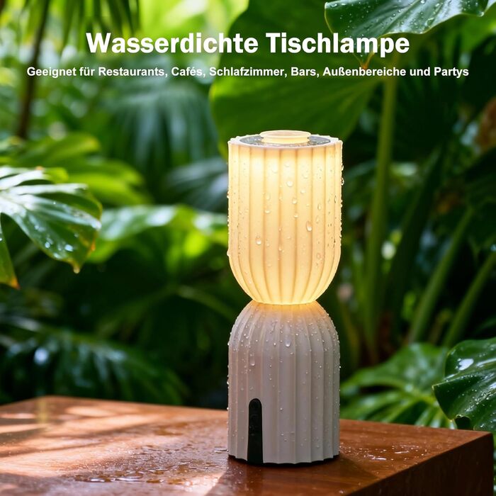 Світлодіодна настільна лампа бездротова акумуляторна, RGB з USB-C, димується, IP54, бежева для вітальні, балкона, саду