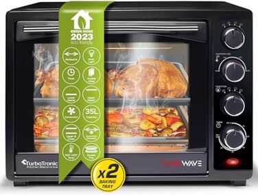 Міні-піч TurboTronic 35л з конвекцією, чорна, 1600W, з 2 дека, таймером, функцією грилю та піци