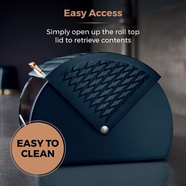 Хлібниця Tower Empire з кришкою-роликом, нержавіюча сталь та латунь, синій колір Midnight Blue