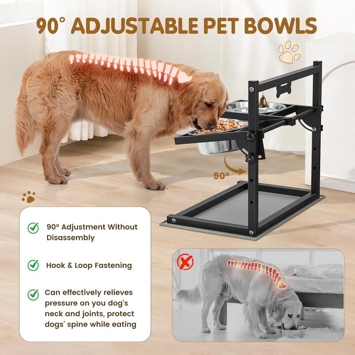 Підвищена годівниця для собак Sunowl, регульована висота та кут, 2 миски, нержавіюча сталь, повільне годування, антиковзаюча підставка