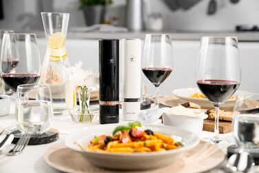 Електричні млини для солі та перцю ZWILLING ENFINIGY з керамічним механізмом, LED підсвічуванням, USB зарядкою, 2 шт, чорний і білий