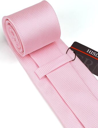 Комплект краватки для весілля HISDERN: краватка в клітинку, нагрудна хустинка, краваткова застібка та запонки (Рожевий, 3)