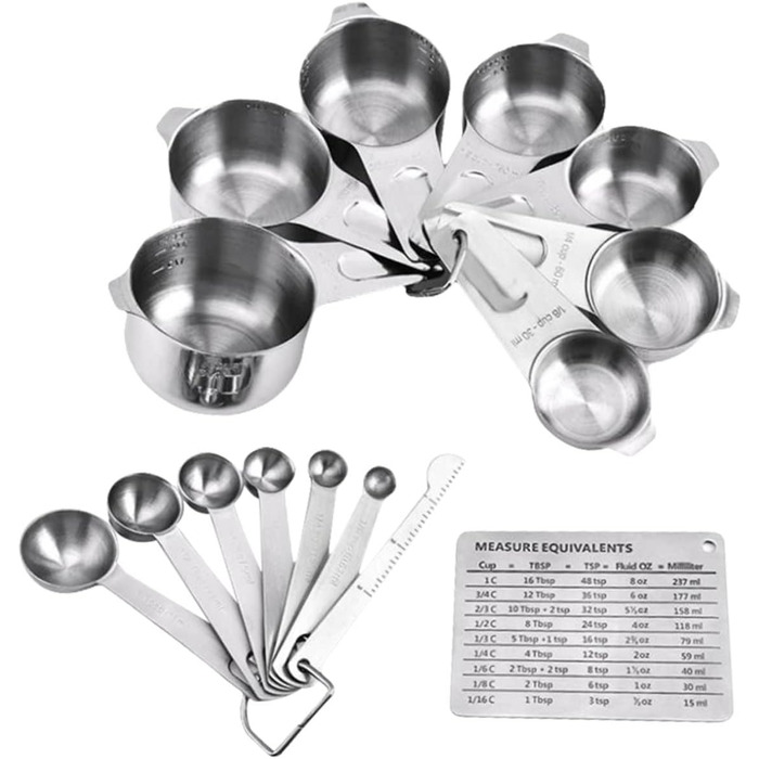 Amosfun Measuring Cup and Spoon Set: 7 Measuring Cups, 7 Measuring Spoons, Stainless Steel, Measuring Scale for Baking