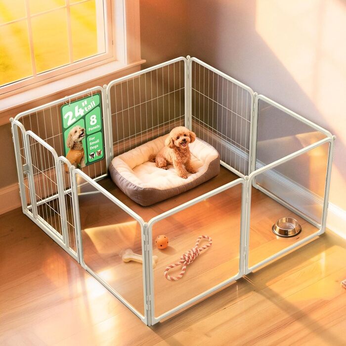 FXW Pawadise: Металевий вольєр для собак з акрилу та металевої сітки, 61 см, 8 панелей, білий, для цуценят та маленьких собак