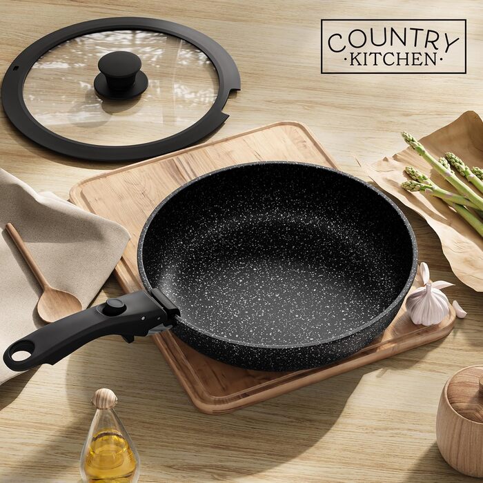 Набір кухонного посуду Country Kitchen, 13 предметів, антипригарний, знімна ручка, для плити, духовки та кемпінгу, чорний