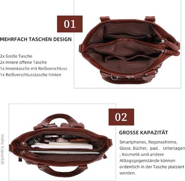 Сумка жіноча KL928 через плече, велика, з PU шкіри, чорна/каштанова - багато відділень