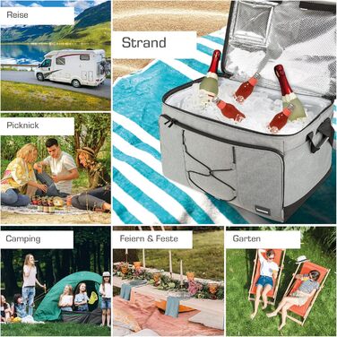 Foldable Cooler Bag 25L/45L/52L - Outdoor Cooler Box with 16h Cooling Function and Carrying Straps, Waterproof Picnic Bag Insulated Bag with Shelf, Insulated Bag - Anthracite or Grey - IceBreezer