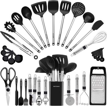 HAMIIS Kitchen Helper Set, Silicone Cooking Utensils, 33 Kitchen Utensils and Spoons for Non-Stick Cookware