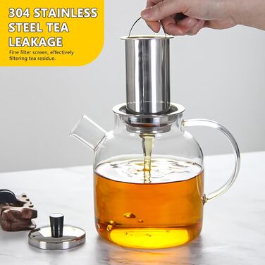 Скляна чайниця 1,8L з ситечком та підставкою – Borosilikatglas, для листового чаю та пакетиків, миється в посудомийній машині