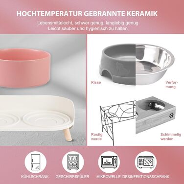 Набір мисок для собак з кераміки - 2 шт. з антиковзним підставкою - годівниця для собак та котів, рожевий колір