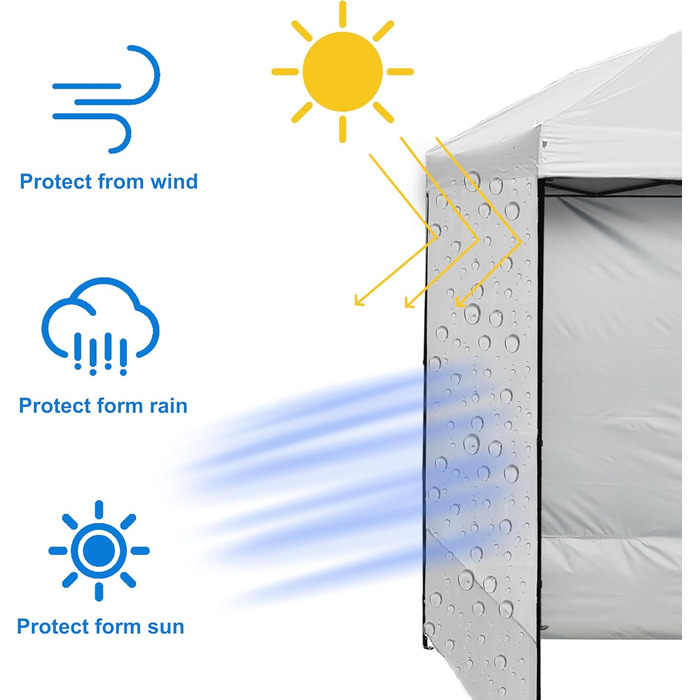 2 Baldachin Side Walls, Tent Side Wall for 3x3m Pop-Up Baldachin, Waterproof with Silver Coating for 3M Straight Leg, Outdoor Pavilions, Instant Awnings, White Side Wall Only