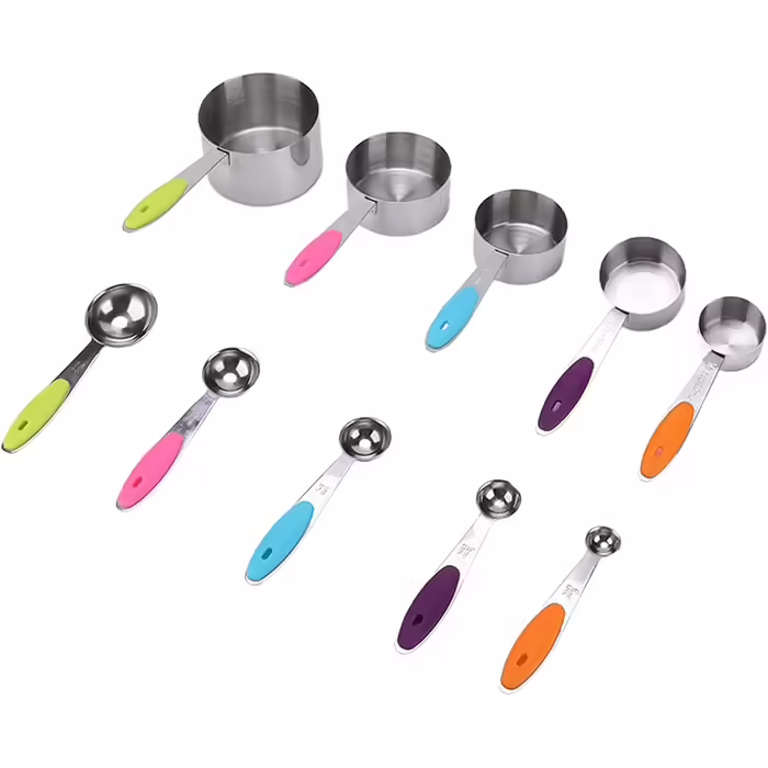 Measuring Spoon Set, 10-Piece Measuring Cup and Spoon Set, Stainless Steel Measuring Spoons with Silicone Handles, Durable Stackable Measuring Cup and Spoon Set for the Kitchen