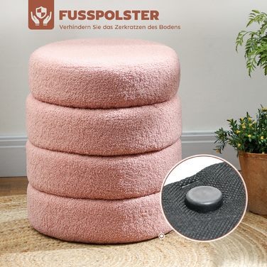 Пуф HOMCOM, круглий, з м'якою оббивкою Teddy Fleece, металевий каркас, витримує до 120 кг, діаметр 40x45 см, рожевий