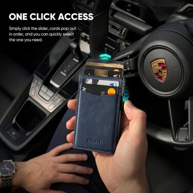 Гаманець-картхолдер VULKIT шкіряний RFID захист, автоматичний механізм для візиток та карток, темно-синій