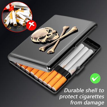 Металеве тютюносховище вінтажного стилю для жінок та чоловіків, на 18-20 сигарет (Череп, чорний)