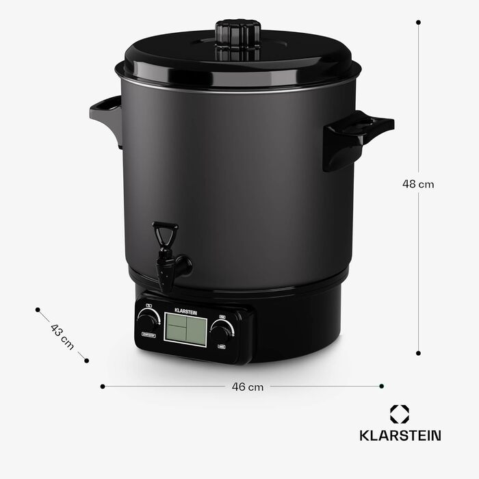 Klarstein Biggie Small - Canning Machine, Canning Pot, Preserving Pot, Mulled Wine Maker, electric, 16L capacity, 2000 Watt, adjustable temperature, timer up to 120 minutes, (Matt Black, 27 Liter (digital))