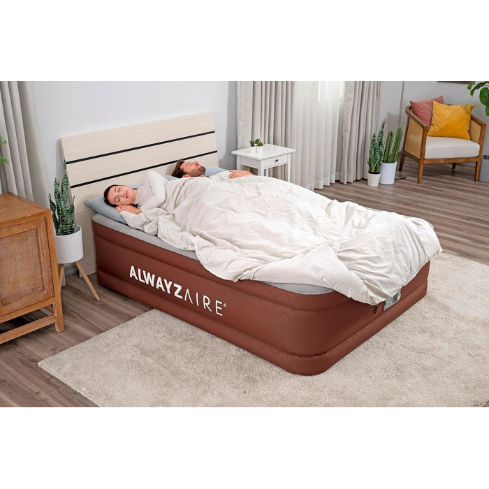 Повітряний матрац двопомісний Bestway AlwayzAire Fortech Comfort Choice+ з насосом, 203 x 152 x 51 см, навантаження 350 кг, USB-порти, нічник, сумка та ремкомплект