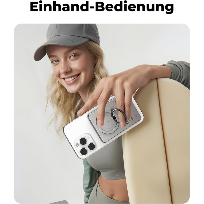 Power Bank KU XIU Magsafe 5000mAh: Тонкий, з підтримкою MagSafe, з кільцем для кріплення, PD 20W, для iPhone 17/16/15/14/13/12 (Титан)