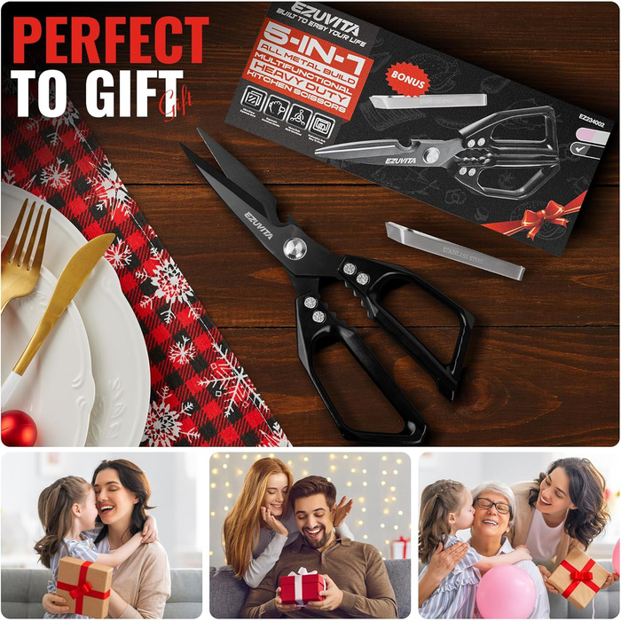 Кухонні ножиці 5-в-1 з пінцетом, титанове покриття, нержавіюча сталь, для птиці, риби, м'яса, чорний колір