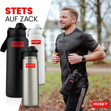 Stainless Steel Water Bottle with FREE Carrying Bag - 700ml - BPA-Free, Leakproof and Dishwasher Safe Thermo Insulated Bottle - Double-Walled Thermos Flask, Sports, Outdoor (Black Edition)