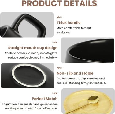 Набір кавових чашок капучино з блюдцем, 4 шт. Об'єм 320 мл, з кераміки, товстостінні, для еспресо, капучино, лате (чорний)