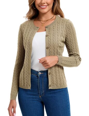 Жіночий кардиган Elegant Langarm з косами та ґудзиками, хакі, розмір XXL