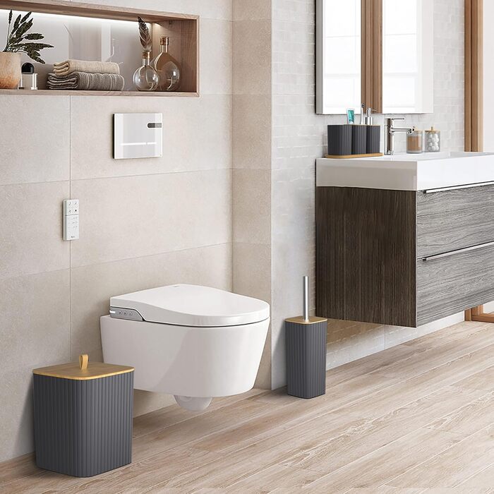 Набір для ванної кімнати Z ZONAMA 24 предмети: душовий завіс, килимок, смітник, тримач для унітазу, дозатор мила. Зелений колір.