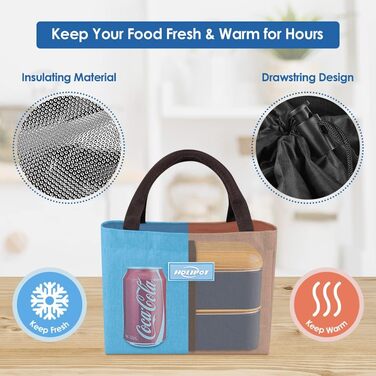 HOLIPOT Ланчбокс Bento Box з роздільниками, 2 рівні, з нержавіючої сталі та PP, з ложкою та виделкою, сумка, для дітей та дорослих, блакитний