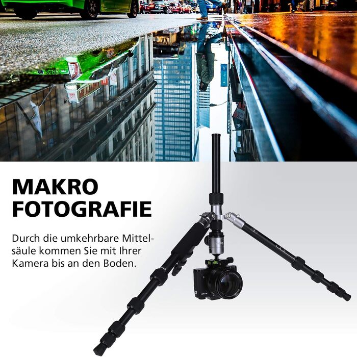 Штатив Rollei Compact Traveler No.1 143cm для камери з кульковою головкою. Легкий штатив для подорожей, сумісний з Arca Swiss, для DSLR та смартфонів (алюміній, титан)
