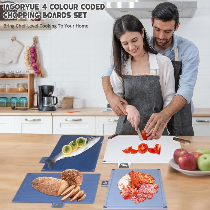 Набір з 3 дерев'яних обробних дощок, великі, з антибактеріальним покриттям, з пресом для часнику, для кухні, для овочів/фруктів/м'яса, бежевий+зелений+темно-синій