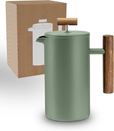 Lambda Coffee® Thermo French Press Stainless Steel | Available in 3 Sizes | Stainless Steel Coffee Maker | Double-Walled: Keeps Warm for a Long Time | Coffee Maker | French Press (Red, ) (0.35l (2 Cups), Moss Green)